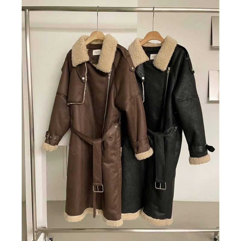 JISOO 지수 | black 羔羊絨暖暖長版大衣外套-細節圖6