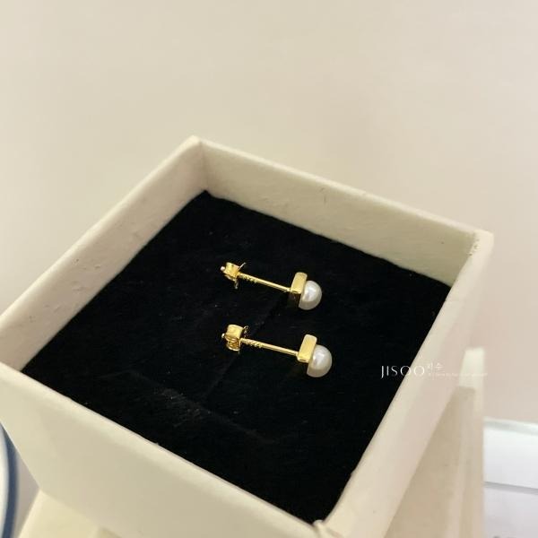 純銀現貨 JISOO Korea 지수｜quiet elegance 珍珠方塊 貼耳耳環  EE054-細節圖4