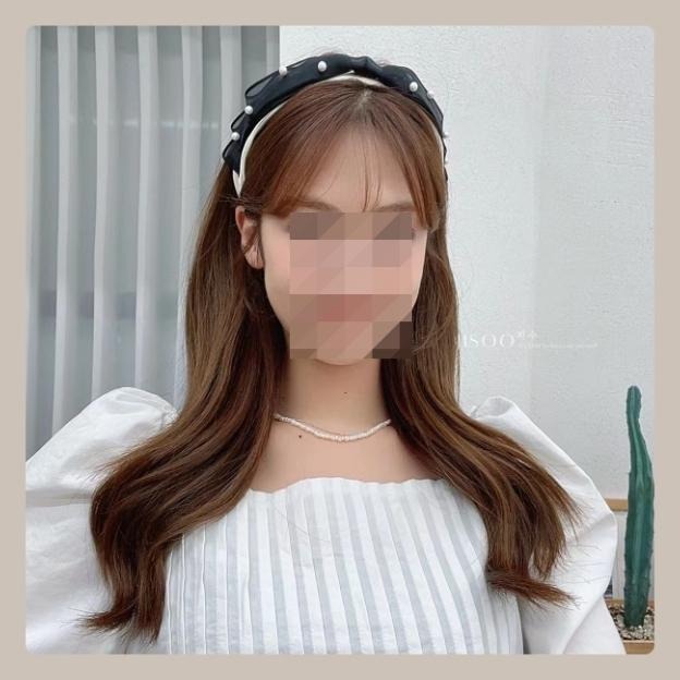 髮飾｜JISOO 지수 👸 韓國 手工製作 珍珠蝴蝶結髮箍-細節圖2
