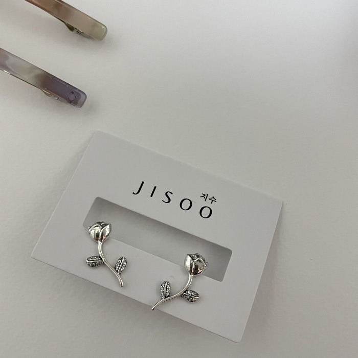 純銀現貨🌹 JISOO Korea 지수 all silver｜925純銀耳環 玫瑰花純銀耳環 RA019-細節圖7