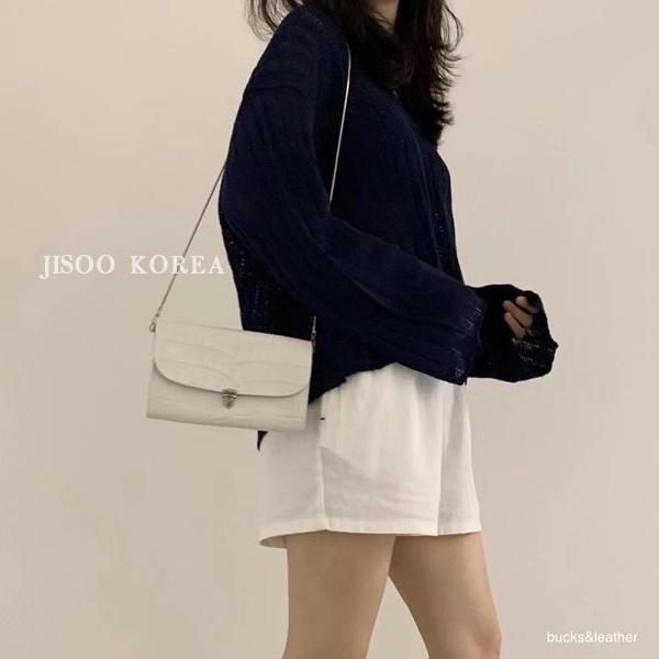 現貨 JISOO 韓國Bucks&leather 義大利牛皮 手工風琴包 鏈條肩背包 鱷魚紋手拿包-細節圖5