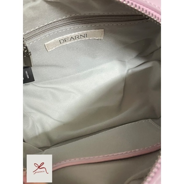 DEARNI 亮面紋路牛皮 真皮復古迷你保齡球包 淡粉色/ 淡黃色-細節圖8
