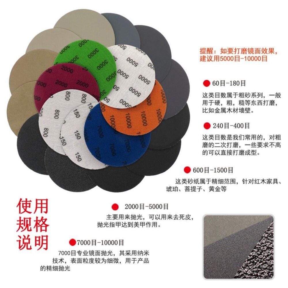 【七彩翡翠】5吋 125mm 圓形 砂紙 自黏 魔鬼氈 水砂紙 圓型 植絨 乾濕兩用 拋光 打磨-細節圖2