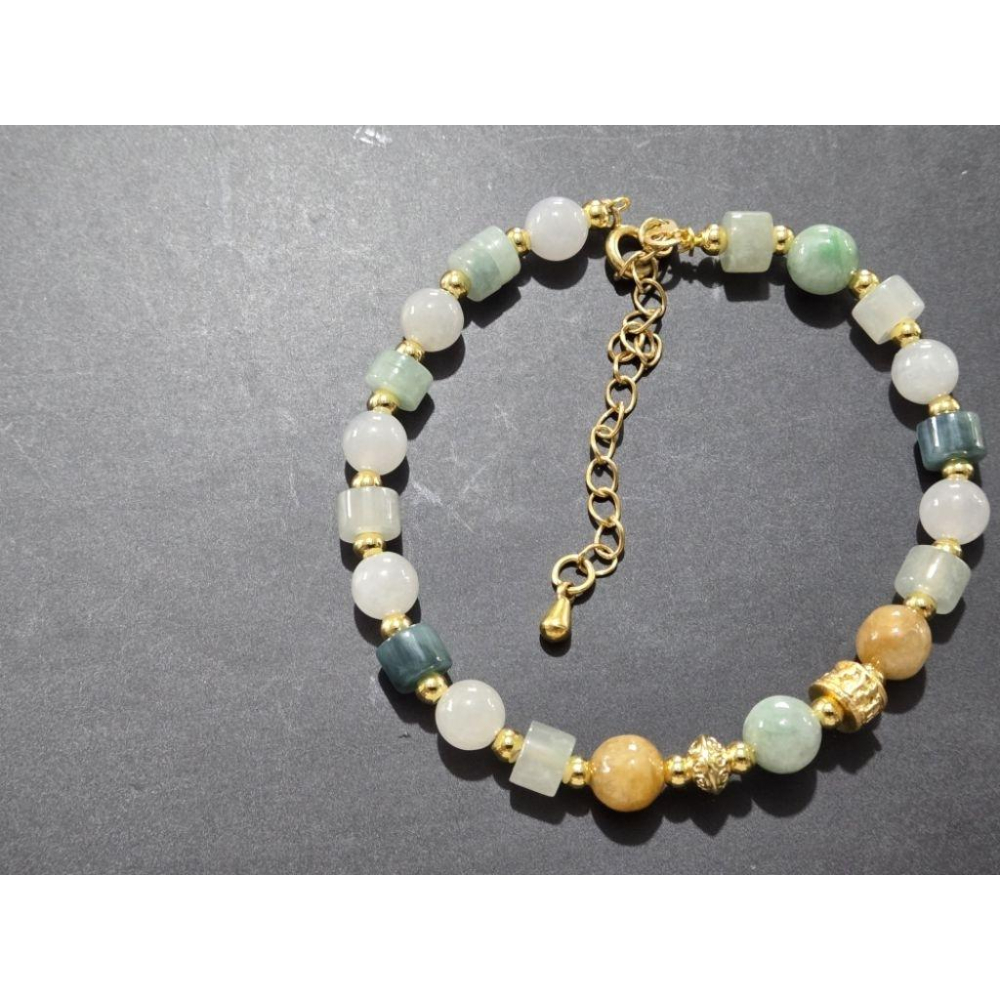 【七彩翡翠】 0388 天然A貨 緬甸 翡翠 手串 手鍊 串珠 多彩-細節圖2