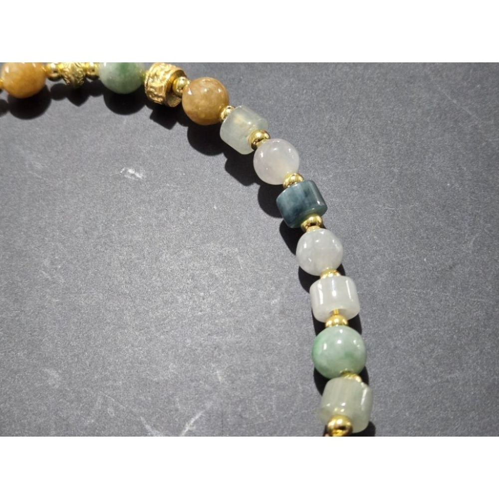 【七彩翡翠】 0388 天然A貨 緬甸 翡翠 手串 手鍊 串珠 多彩-細節圖3