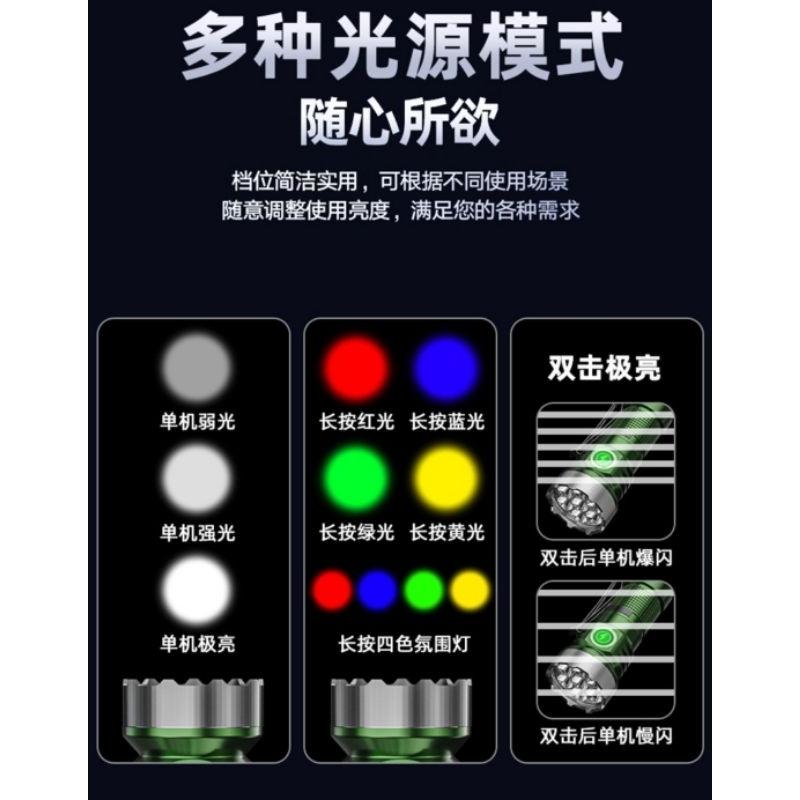 【七彩翡翠】04225 鋁合金 便攜式 七核芯 5色光源 緊急 照明 手電筒 巡邏 野外 露營 釣魚-細節圖3