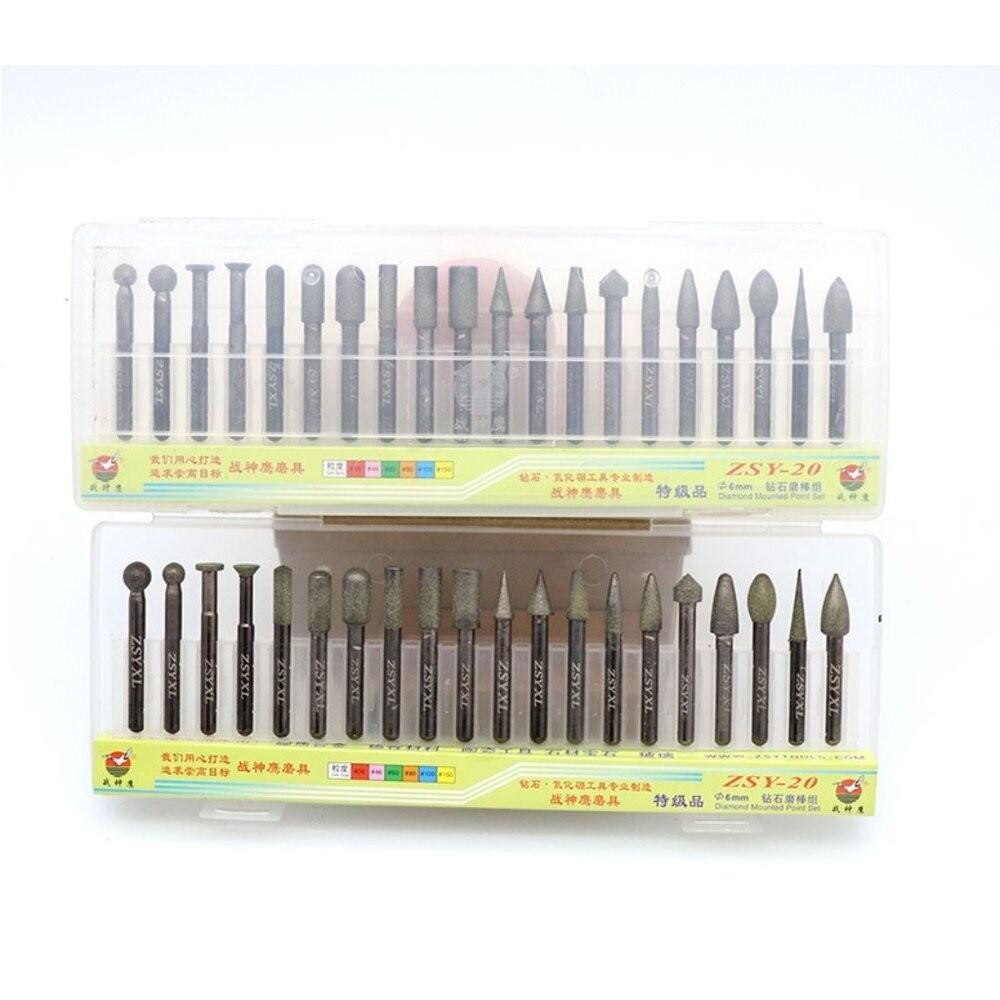 【七彩翡翠】6柄 戰神鷹 120目 金剛砂 磨頭 翡翠 玉石 水晶 雕刻 打磨 套組 20支-細節圖3