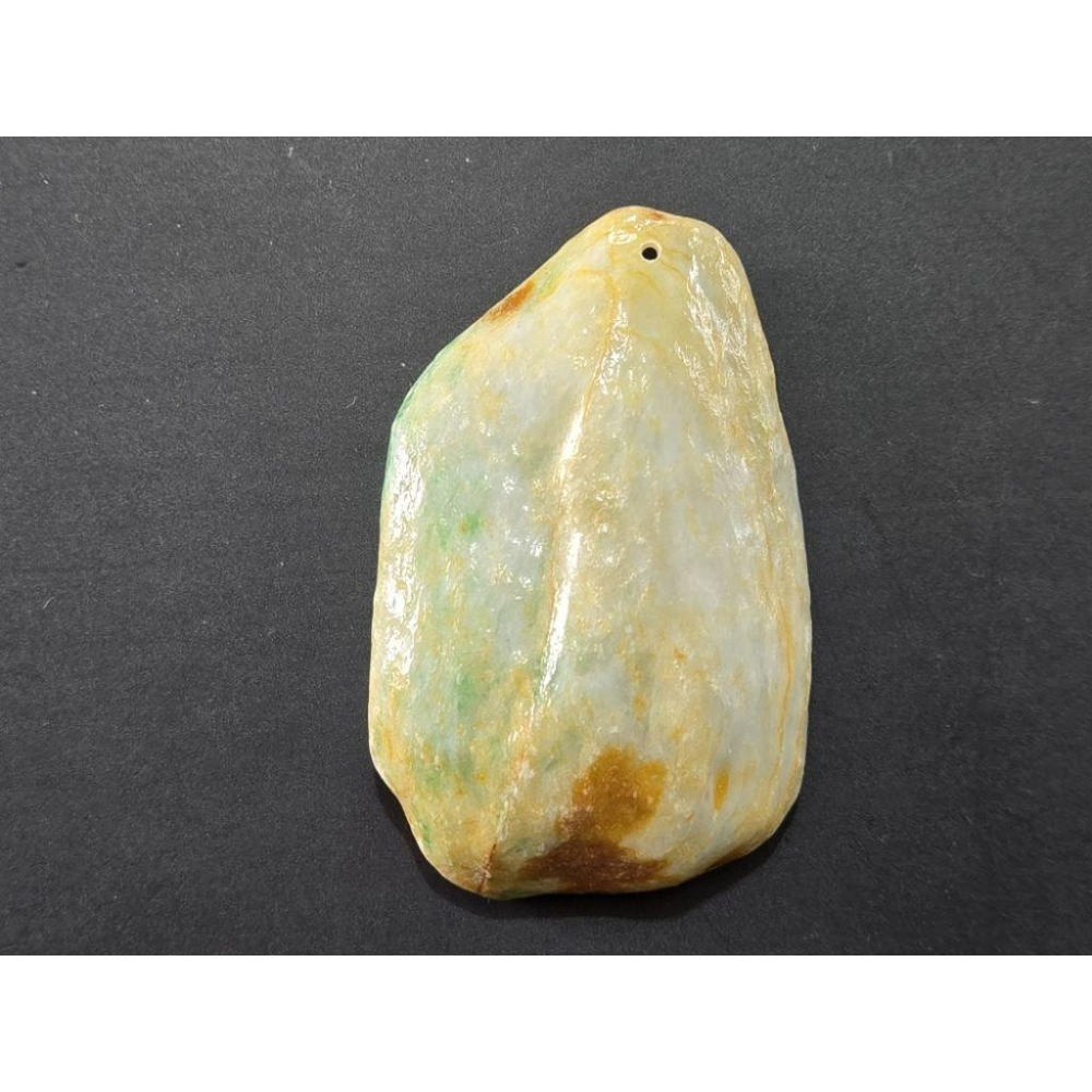 【七彩翡翠】 0393 天然A貨 緬甸 翡翠 原石掛件 原石 吊墜 墜子 吊飾  隨形牌 黃+綠-細節圖2