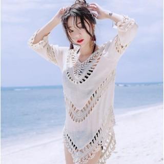 【QQSHOP】L0097 鏤空 蕾絲 V領 防曬 遮陽 罩衫 比基尼 渡假 海灘 玩水-細節圖3