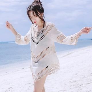 【QQSHOP】L0097 鏤空 蕾絲 V領 防曬 遮陽 罩衫 比基尼 渡假 海灘 玩水-細節圖4