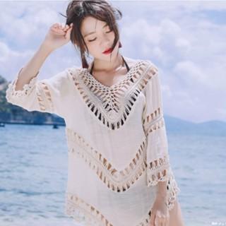 【QQSHOP】L0097 鏤空 蕾絲 V領 防曬 遮陽 罩衫 比基尼 渡假 海灘 玩水-細節圖5