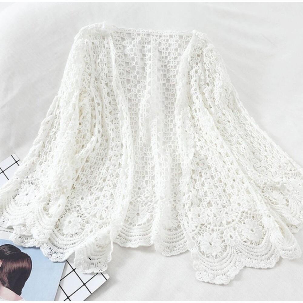 【QQSHOP】L0092 針織 鏤空 遮陽 防曬 罩衫 披肩 背心 薄外套 上班 外出-細節圖2