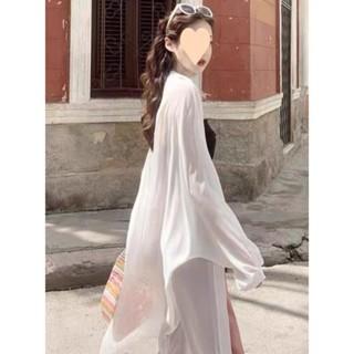 【QQSHOP】L00113 長版 雪紡 薄外套 遮陽 防曬 批肩 休閒 渡假 細肩帶 比基尼-細節圖4