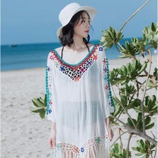 【QQSHOP】L00102 鏤空 流蘇 V領 防曬 遮陽 罩衫 出國 渡假 海灘 比基尼-細節圖2