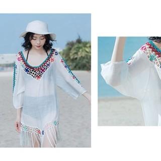 【QQSHOP】L00102 鏤空 流蘇 V領 防曬 遮陽 罩衫 出國 渡假 海灘 比基尼-細節圖3