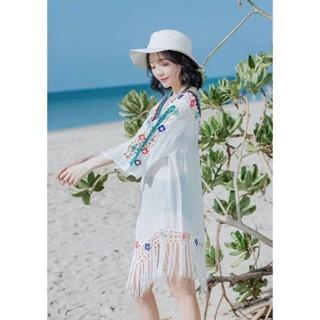 【QQSHOP】L00102 鏤空 流蘇 V領 防曬 遮陽 罩衫 出國 渡假 海灘 比基尼-細節圖4