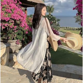 【QQSHOP】L00088 雪紡 遮陽 防曬 罩衫 披肩 出國 渡假 海灘 玩水 拍照-細節圖5