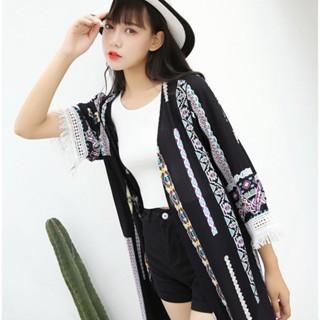 【QQSHOP】L00082 民族風 流蘇 防曬 遮陽 罩衫 披肩 旅遊 渡假 拍照-細節圖3