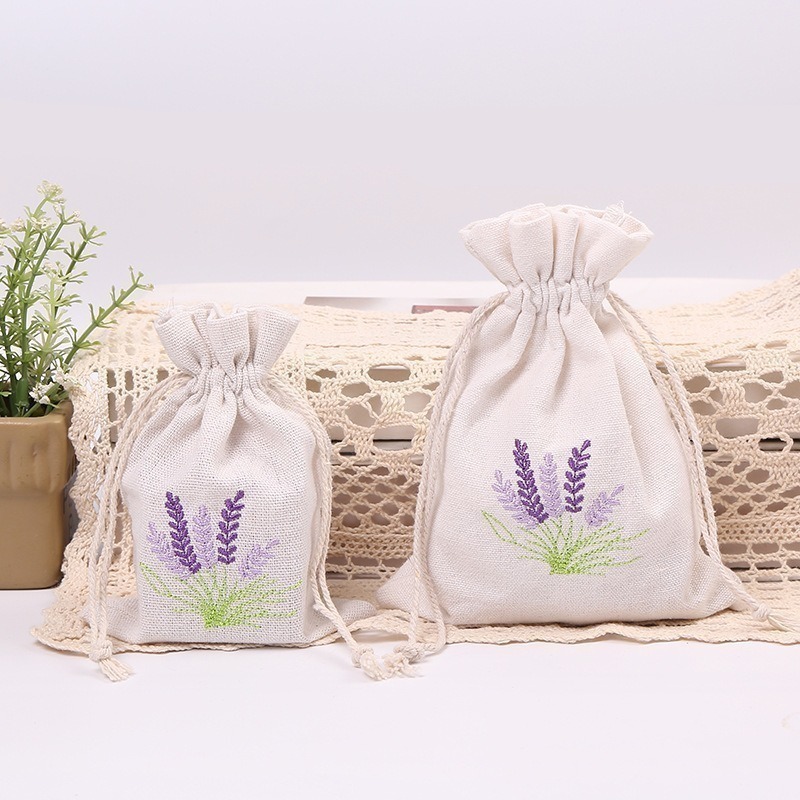 ❄️現貨❄️薰衣草刺繡麻布袋 麻布束口袋 麻布袋 平口袋 首飾包 收納袋 棉布袋 帆布袋 飾品包裝袋 抽繩麻布袋 包裝袋-細節圖2