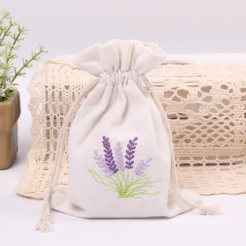❄️現貨❄️薰衣草刺繡麻布袋 麻布束口袋 麻布袋 平口袋 首飾包 收納袋 棉布袋 帆布袋 飾品包裝袋 抽繩麻布袋 包裝袋-細節圖3