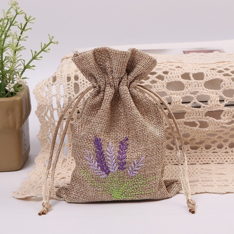 ❄️現貨❄️薰衣草刺繡麻布袋 麻布束口袋 麻布袋 平口袋 首飾包 收納袋 棉布袋 帆布袋 飾品包裝袋 抽繩麻布袋 包裝袋-規格圖4