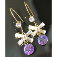 💜現貨💜蝴蝶結紫色鑽石耳環 氣質耳環 仙氣 氣質 少女心 垂墜耳環 紫色鑽石耳環 耳勾 紫色鑽石耳針 耳針 耳環 蝴