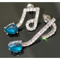 💙現貨💙S925銀針 韓系不對稱音符鑲鑽耳環 音符耳環 音符水鑽耳環 潮流氣質氣質超仙耳環 藍色水鑽音符耳針 藍色耳