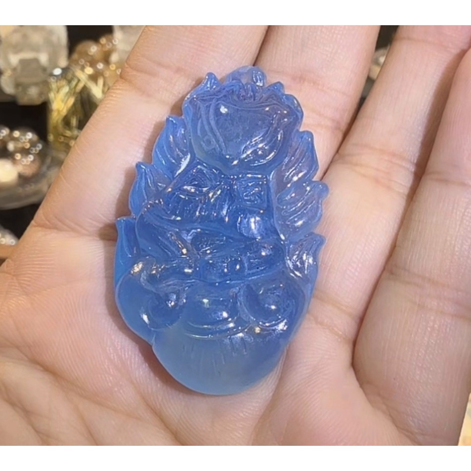 ❄️預購❄️手工雕刻海藍寶九尾狐吊墜 海藍寶吊墜 海藍寶 九尾狐吊墜 九尾狐 吊墜  狐牌吊墜 手工雕刻九尾狐 項鍊 鎖-細節圖2
