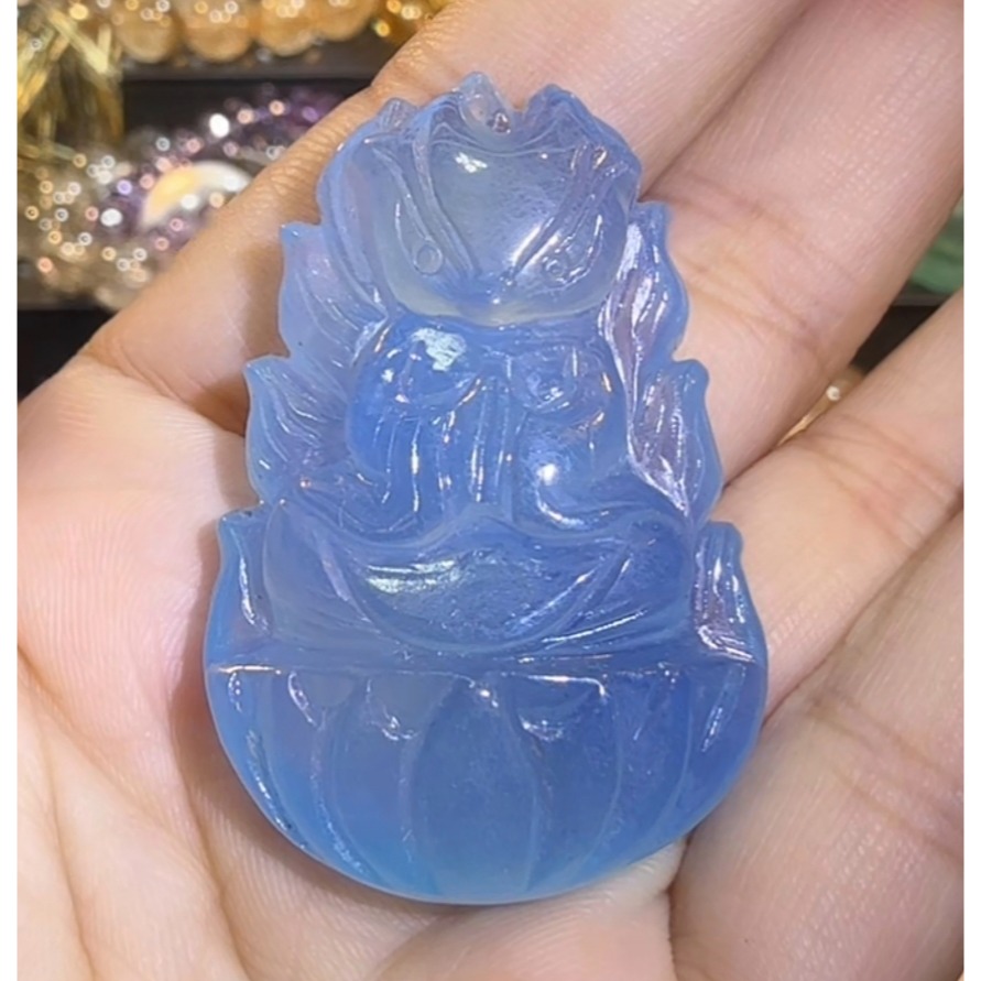 ❄️預購❄️手工雕刻海藍寶九尾狐吊墜 海藍寶吊墜 海藍寶 九尾狐吊墜 九尾狐 吊墜  狐牌吊墜 手工雕刻九尾狐 項鍊 鎖-細節圖3