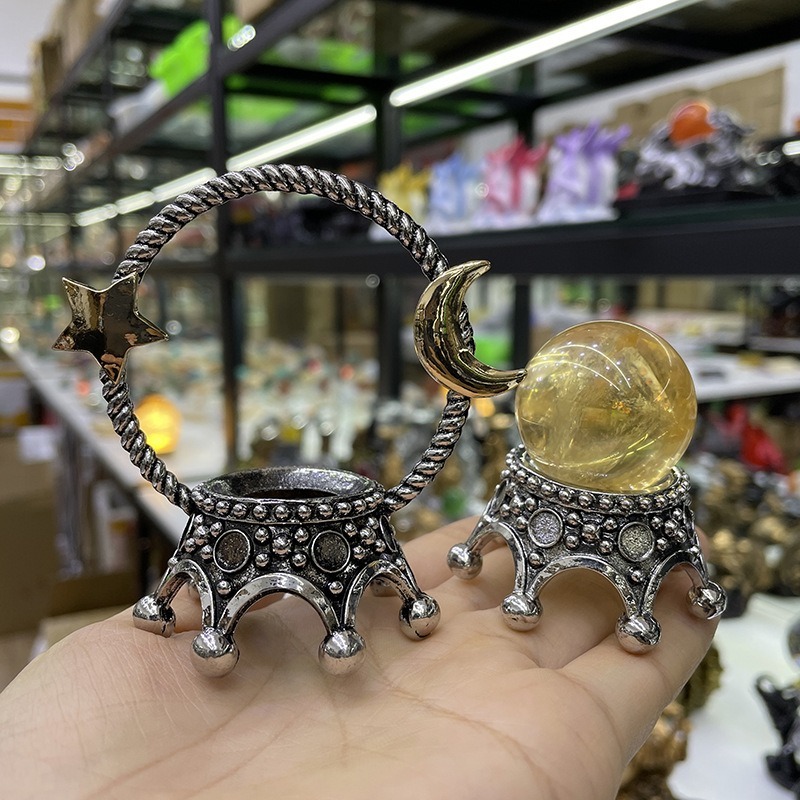 ❄️預購❄️星月水晶球金屬底座擺件 星星月亮皇冠金屬玉石原石球座 鋅合金底座 水晶球底座 底座 水晶球底托 金屬底座-細節圖3