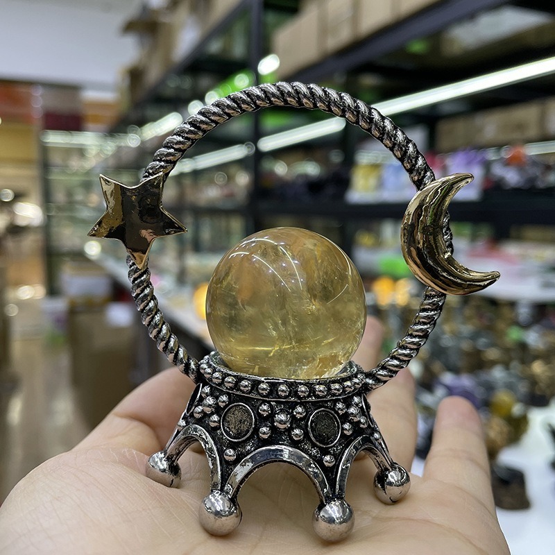 ❄️現貨❄️星月水晶球金屬底座擺件 星星月亮皇冠金屬玉石原石球座 鋅合金底座 水晶球底座 底座 水晶球底托 金屬底座-細節圖4