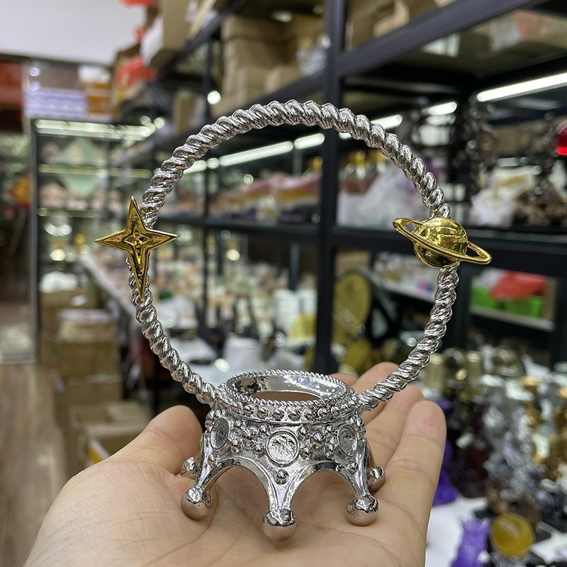❄️現貨❄️星月水晶球金屬底座擺件 星星月亮皇冠金屬玉石原石球座 鋅合金底座 水晶球底座 底座 水晶球底托 金屬底座-規格圖4