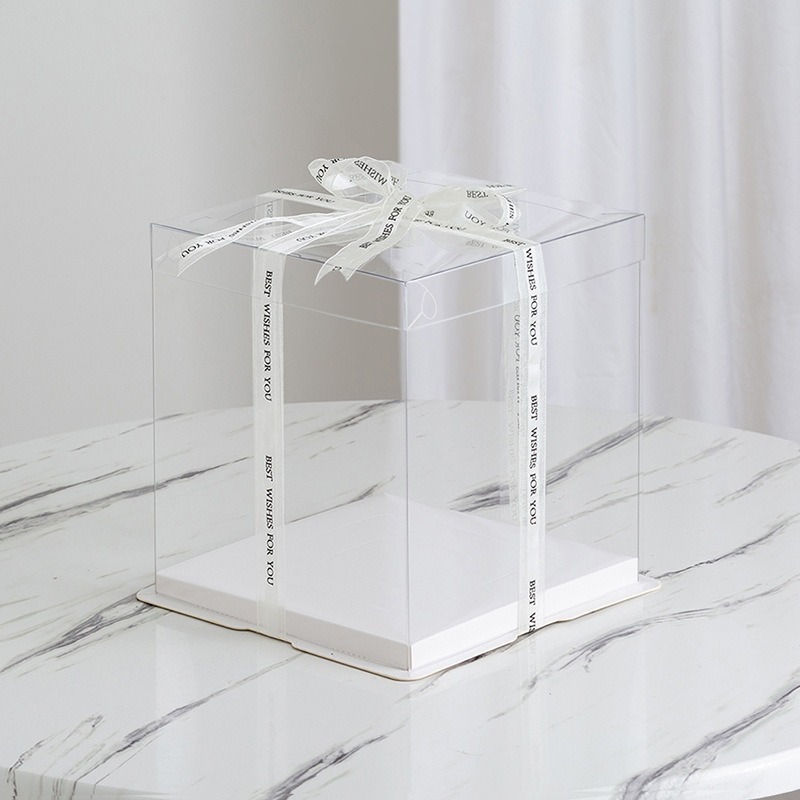 ❄️預購❄️4/6/8/10/12吋透明蛋糕盒 烘焙包裝 PET白色三合一全透明生日蛋糕盒 透明 包裝盒 PET透明塑膠-細節圖3