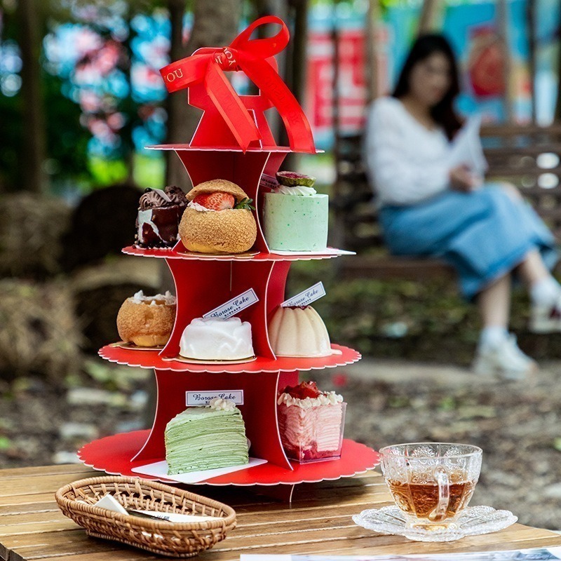 ❄️現貨❄️帶透明圍邊蛋糕架 點心架 蛋糕架 禮物 週歲 派對 婚禮 慶生 紙架 佈置 活動 禮品 杯子蛋糕架 壽桃架-細節圖3