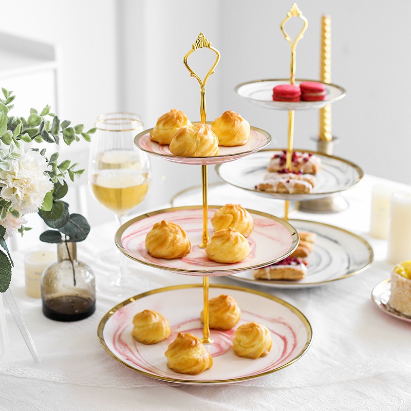 ❄️預購❄️大理石風陶瓷三層蛋糕架 創意水果盤 歐式三層點心架 下午茶雙層盤 水果盤 蛋糕架 陶瓷三層蛋糕盤 點心盤 蛋-細節圖2