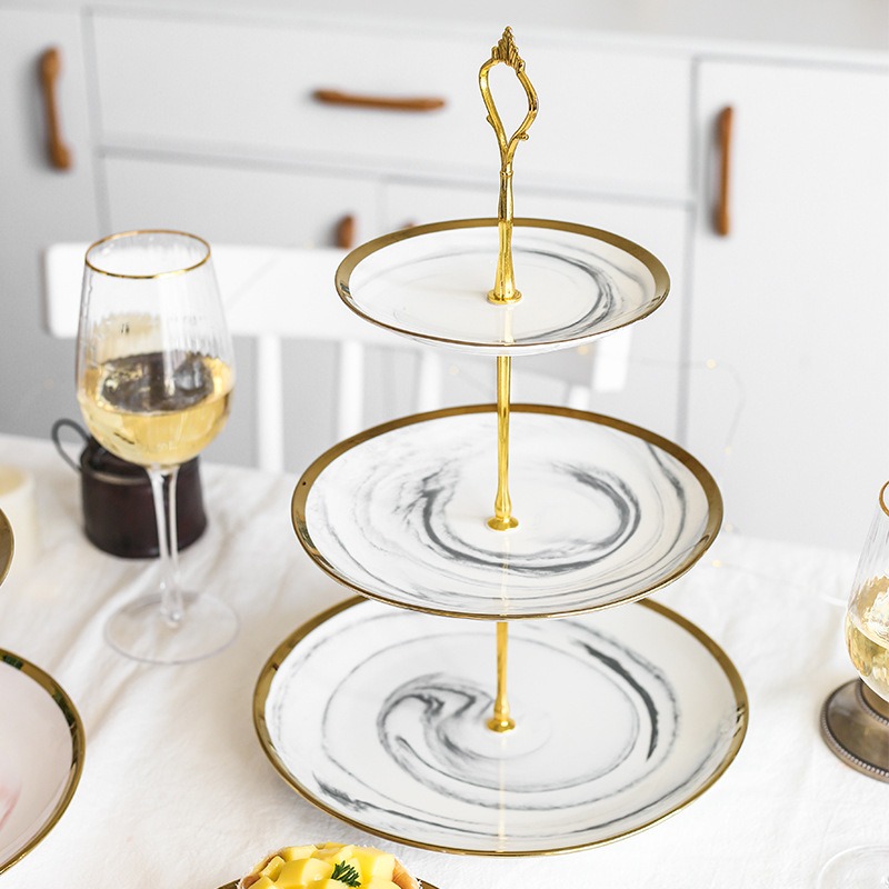 ❄️預購❄️大理石風陶瓷三層蛋糕架 創意水果盤 歐式三層點心架 下午茶雙層盤 水果盤 蛋糕架 陶瓷三層蛋糕盤 點心盤 蛋-細節圖4
