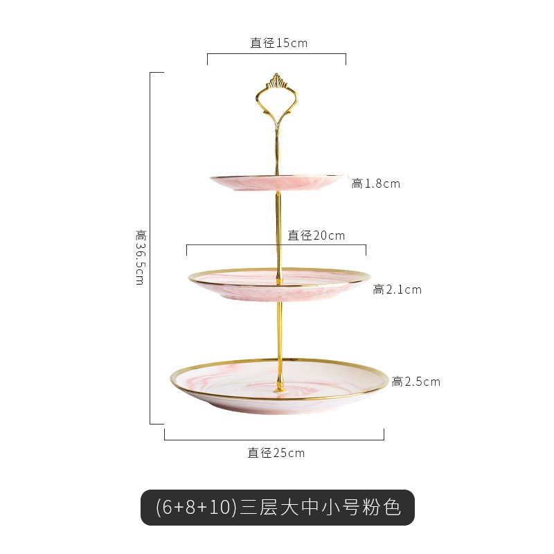 ❄️預購❄️大理石風陶瓷三層蛋糕架 創意水果盤 歐式三層點心架 下午茶雙層盤 水果盤 蛋糕架 陶瓷三層蛋糕盤 點心盤 蛋-規格圖5