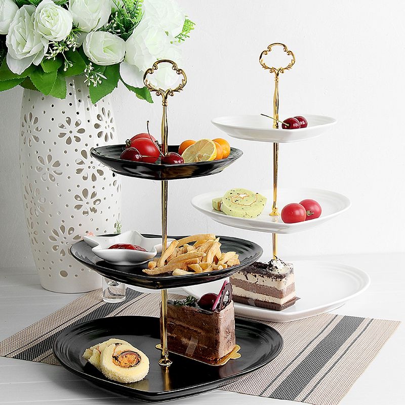 ❄️預購❄️愛心陶瓷三層水果盤 歐式客廳下午蛋糕架 水果盤 零食點心甜點糖果托盤日 陶瓷蛋糕架 多層下午茶點心架 心形蛋-細節圖3