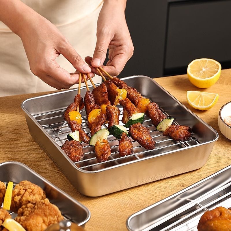❄️預購❄️304不鏽鋼控油盤 304不鏽鋼烤盤 氣炸鍋內專用的烤肉架 烤肉烤盤 分層瀝油支架 方形烤盤 430不鏽鋼濾-細節圖3