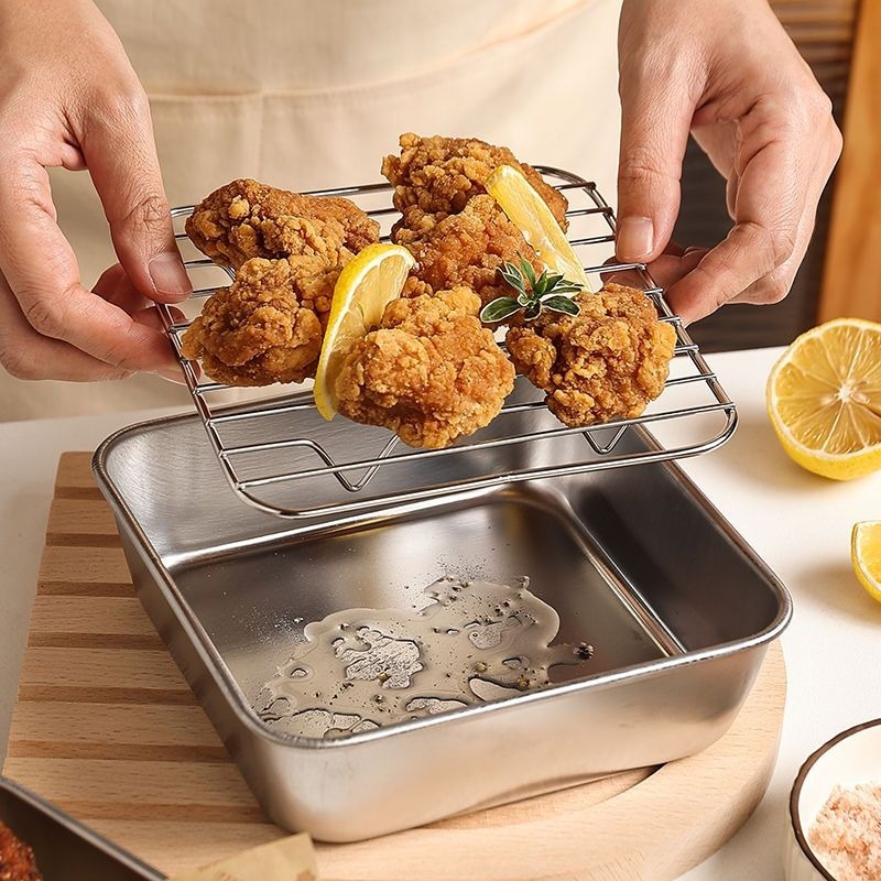 ❄️預購❄️304不鏽鋼控油盤 304不鏽鋼烤盤 氣炸鍋內專用的烤肉架 烤肉烤盤 分層瀝油支架 方形烤盤 430不鏽鋼濾-細節圖4