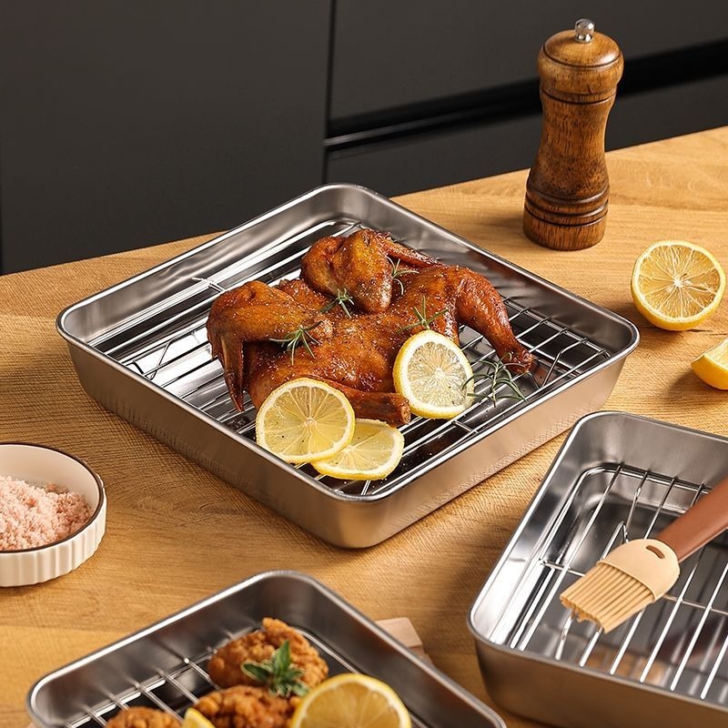 ❄️預購❄️304不鏽鋼控油盤 304不鏽鋼烤盤 氣炸鍋內專用的烤肉架 烤肉烤盤 分層瀝油支架 方形烤盤 430不鏽鋼濾-細節圖5