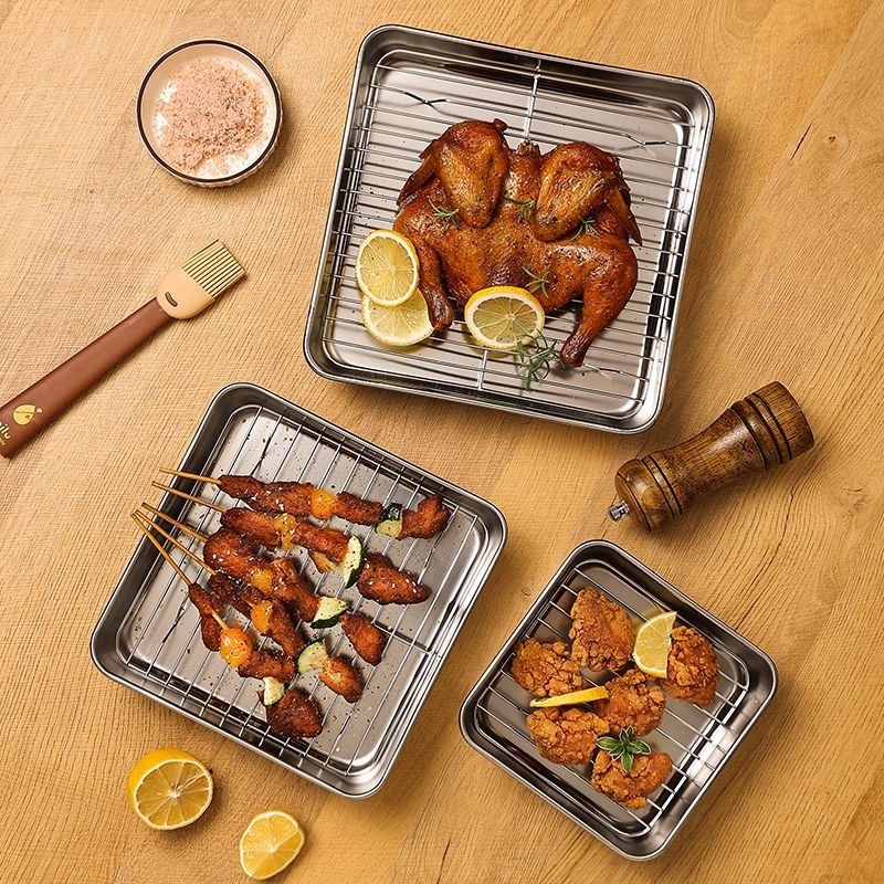 ❄️預購❄️304不鏽鋼控油盤 304不鏽鋼烤盤 氣炸鍋內專用的烤肉架 烤肉烤盤 分層瀝油支架 方形烤盤 430不鏽鋼濾-細節圖6