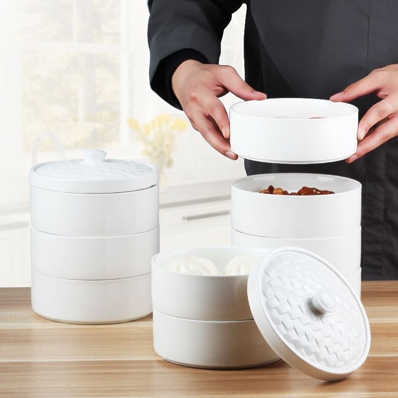 ❄️預購❄️陶瓷多層蒸籠 家用多功能蒸籠 饅頭水餃蒸籠 微波爐餐廳商用小號蒸籠 陶瓷蒸籠 三層蒸籠屜 上蒸下煮 多用途蒸-細節圖7