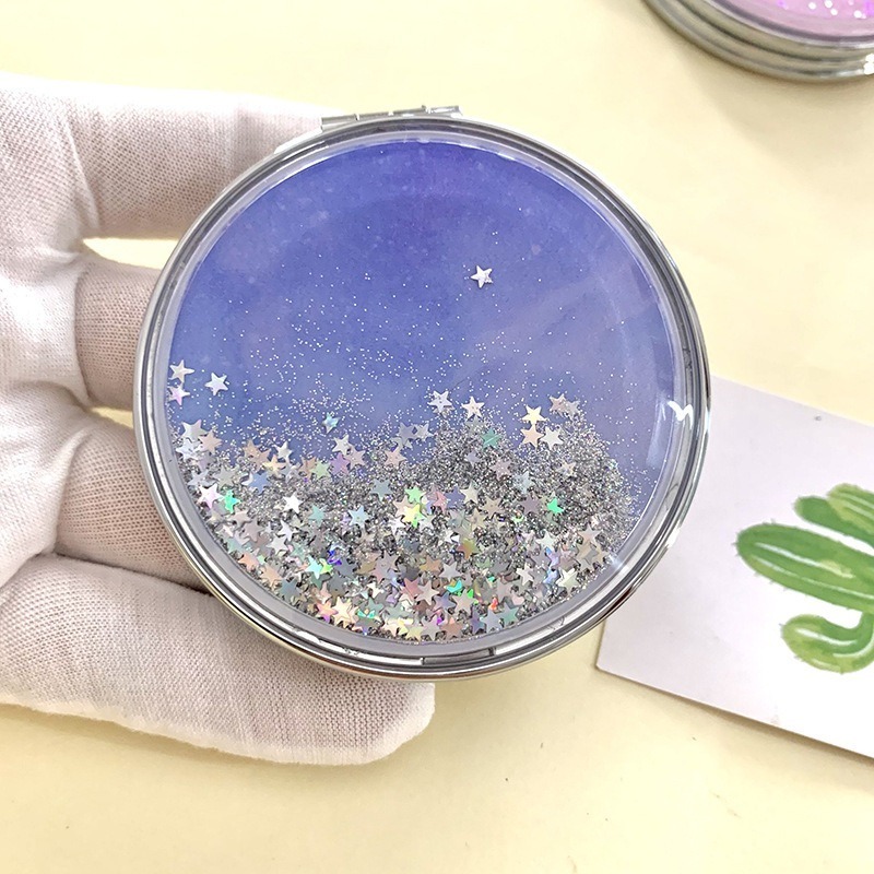 ❄️現貨❄️星空漸變流沙雙面化妝鏡 閃亮流沙小鏡子 便攜式化妝鏡 摺疊兩面小鏡子 小禮品 化妝鏡 隨身迷你小鏡子 女用鏡-規格圖5