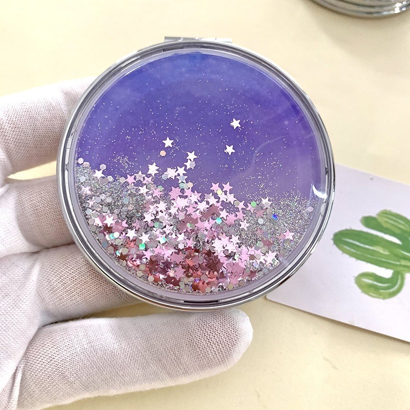 ❄️現貨❄️星空漸變流沙雙面化妝鏡 閃亮流沙小鏡子 便攜式化妝鏡 摺疊兩面小鏡子 小禮品 化妝鏡 隨身迷你小鏡子 女用鏡-規格圖5