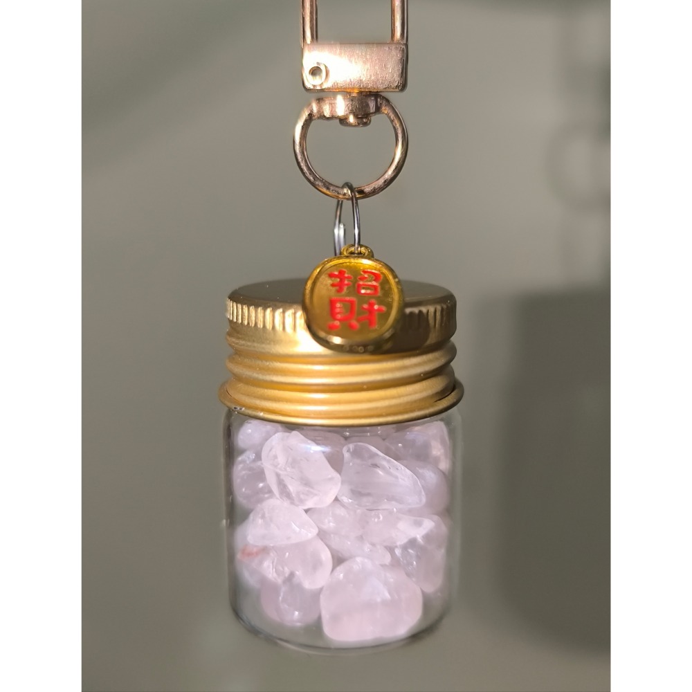 大顆粒天然粉水晶🩷招財納福金色玻璃罐