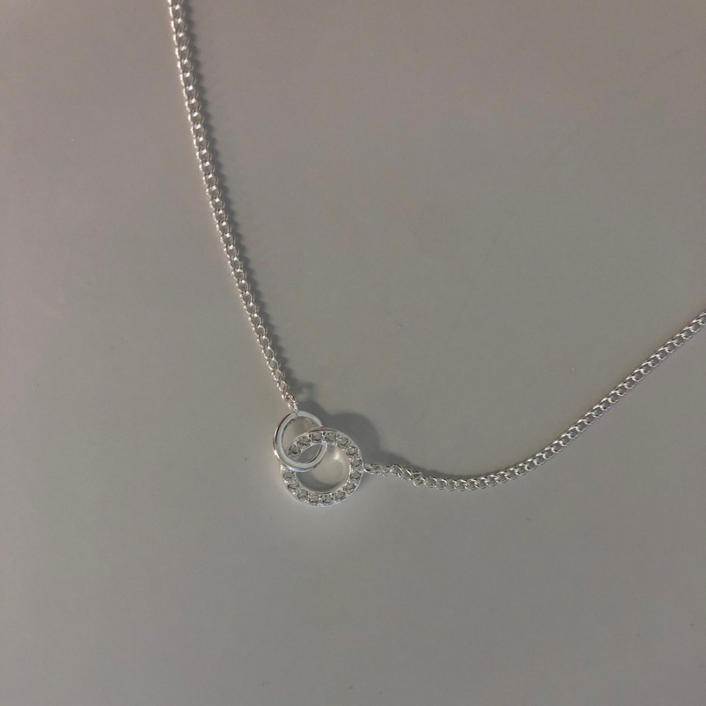 ⚡台灣快速出貨⚡𝐌𝐬. 𝐌𝐢𝐚𝐨 鑲鑽雙圈項鍊【AD300531】-細節圖3