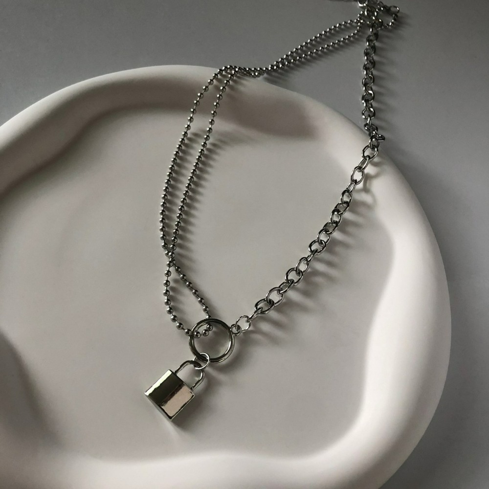 ⚡台灣快速出貨⚡𝐌𝐬. 𝐌𝐢𝐚𝐨 中性鎖頭雙鍊拼接項鍊【AL300701】-細節圖2