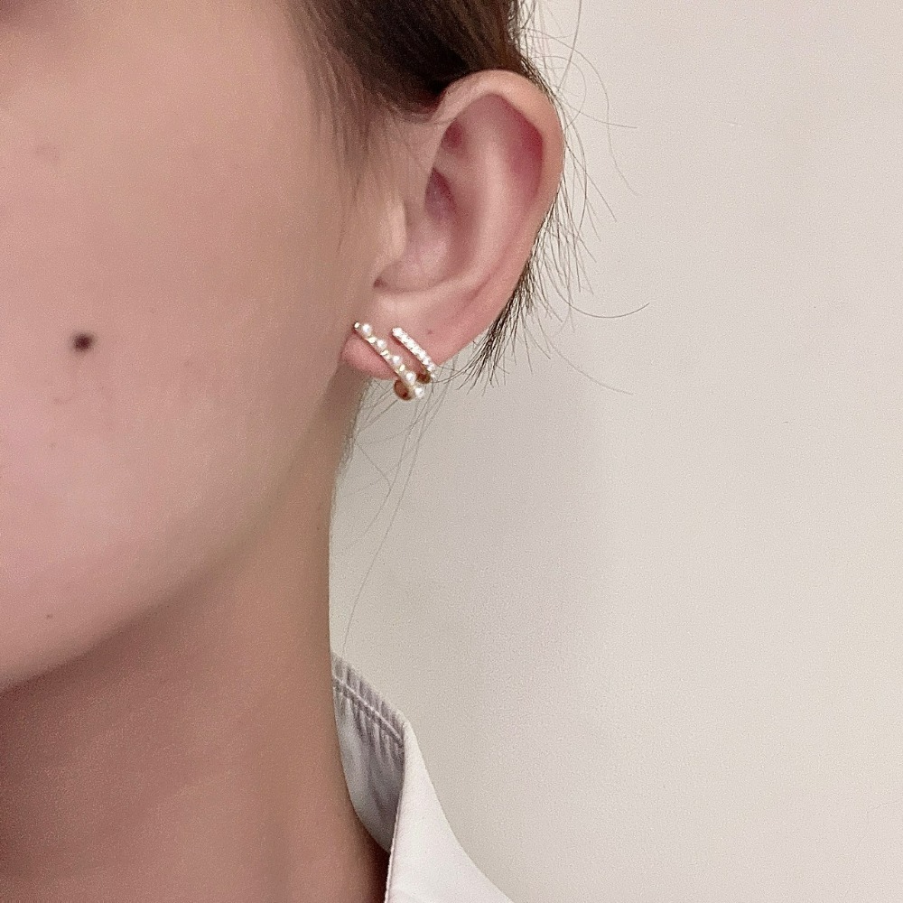 ⚡台灣快速出貨⚡𝐌𝐬. 𝐌𝐢𝐚𝐨 雙排鑲鑽珍珠耳環【AD200182】-細節圖4