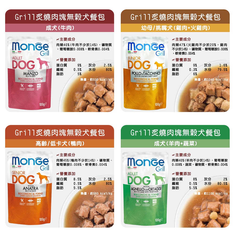 【旺生活】瑪恩吉 Monge Grill 炙燒肉塊無穀主食狗餐包 100g 狗餐包 主食餐包 狗肉塊-細節圖11